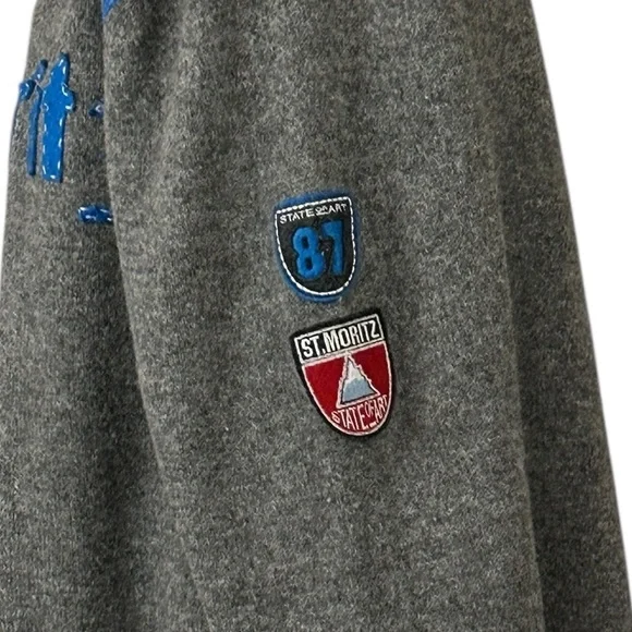 State of Art Men’s Pure Wool Sweater Size M Gray Blue Trim St. Moritz Patch - Picture 4 of 11